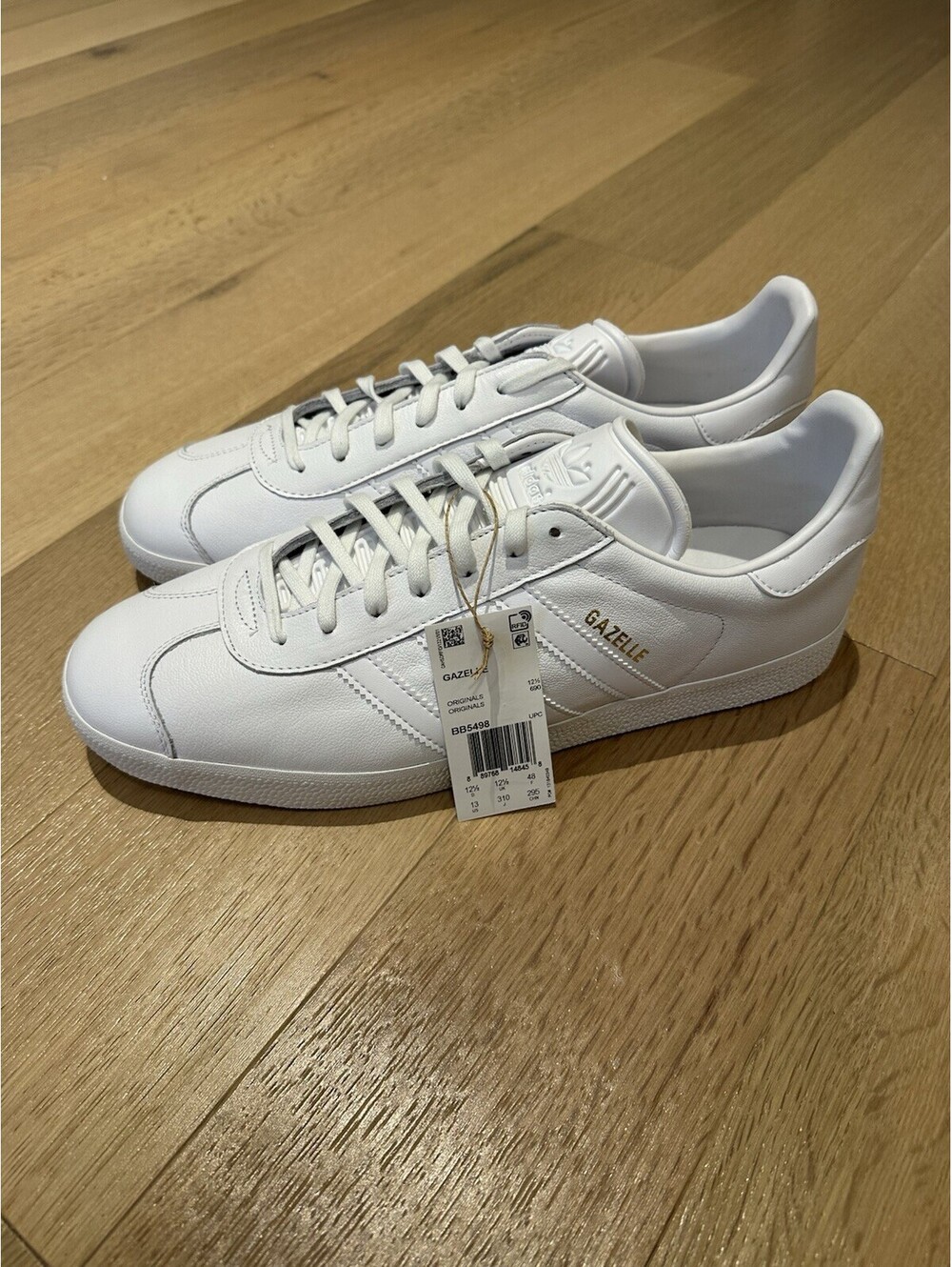 Adidas GAZELLE White Leather Men’s Size 13 FTWWHT/FTWWHT/GOLDMT